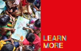  A photo of children in a Play Lab in Uganda alongside a text graphic reading 